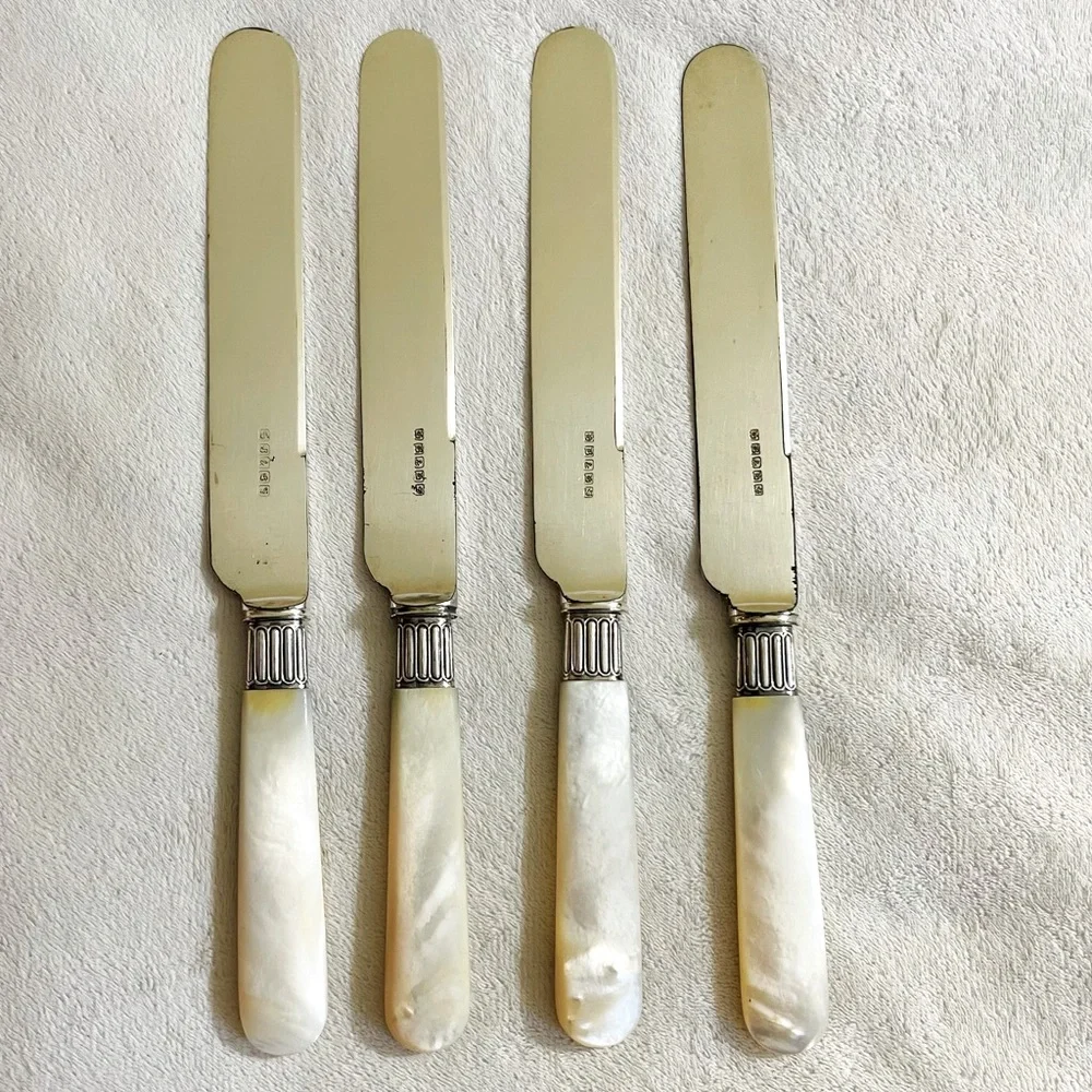 *4* Antique 1890's English Mother of Pearl Knives, Harrison Brothers & Howson